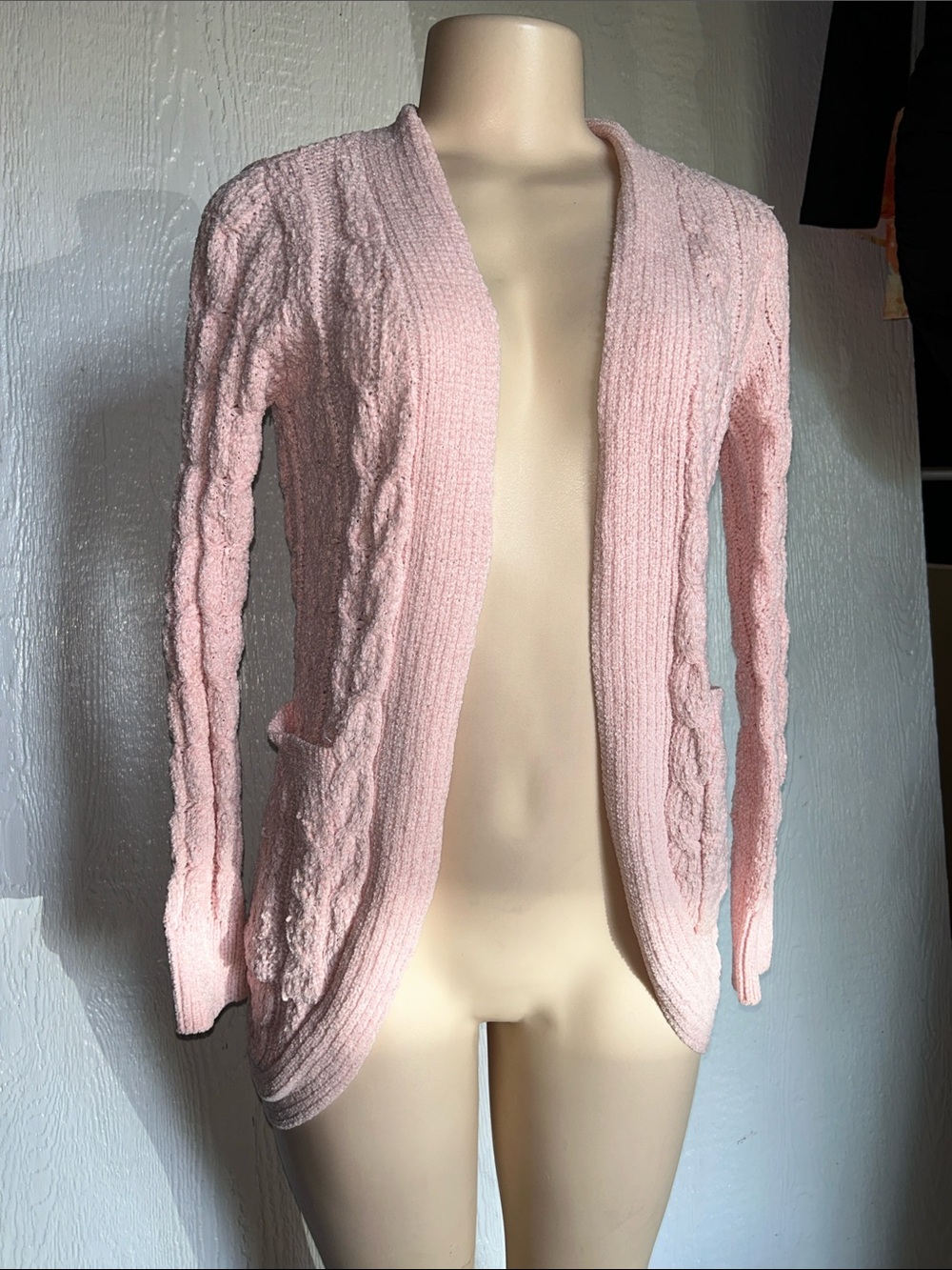 No Boundaries Light Pink Cable Knit Open-Front Cardigan